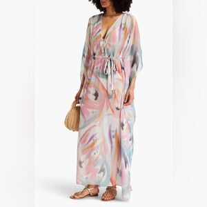 Etro Abito Mare Kaftan-Style Dress, Pastel-White, NWT, Size 38